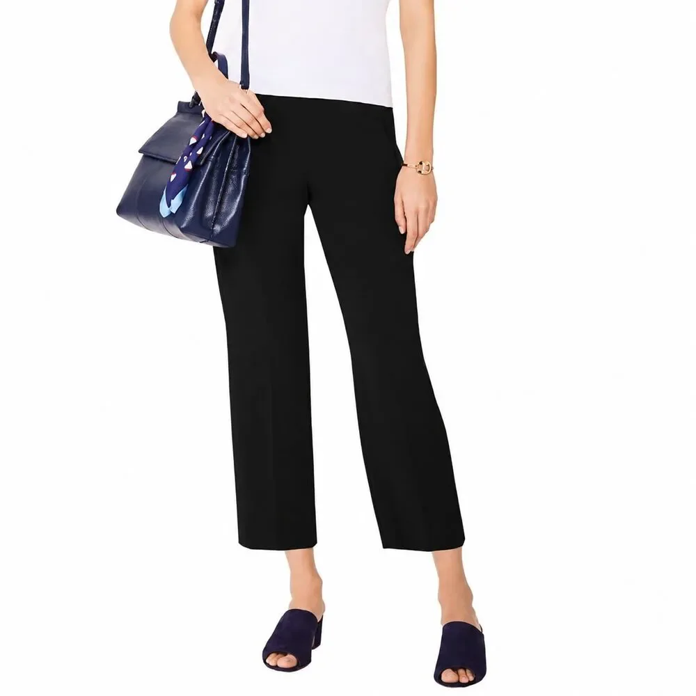 Tory Burch Addison Pant Size 14 Black High Rise Straight Leg Crepe Trouser NWT